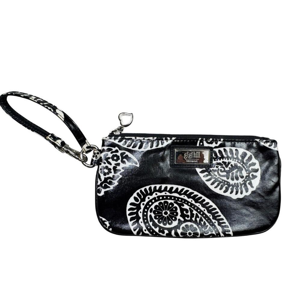 Gigi Hill Paisley Black and White Wristlet Zipper closure pink‎ inside lining
